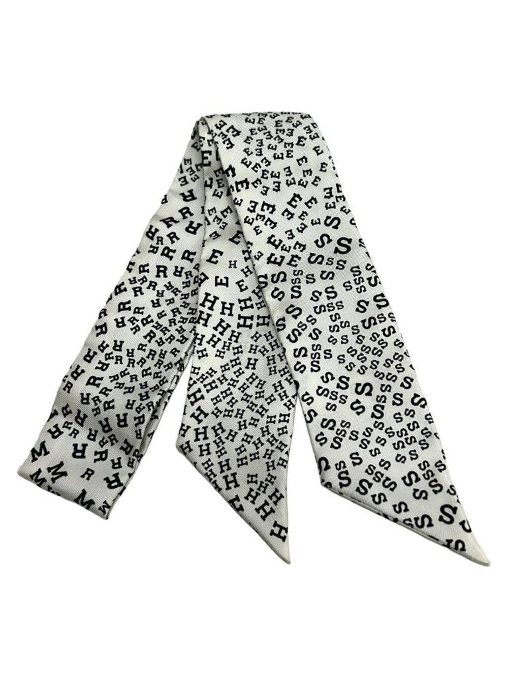 Hermes Scarf Twilly White Black Logo Motif
